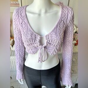 ASOS Emory Park crochet long bell sleeves crop top in lavender color Size Small